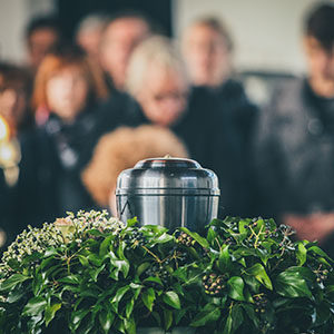 Metal urn at a funeral