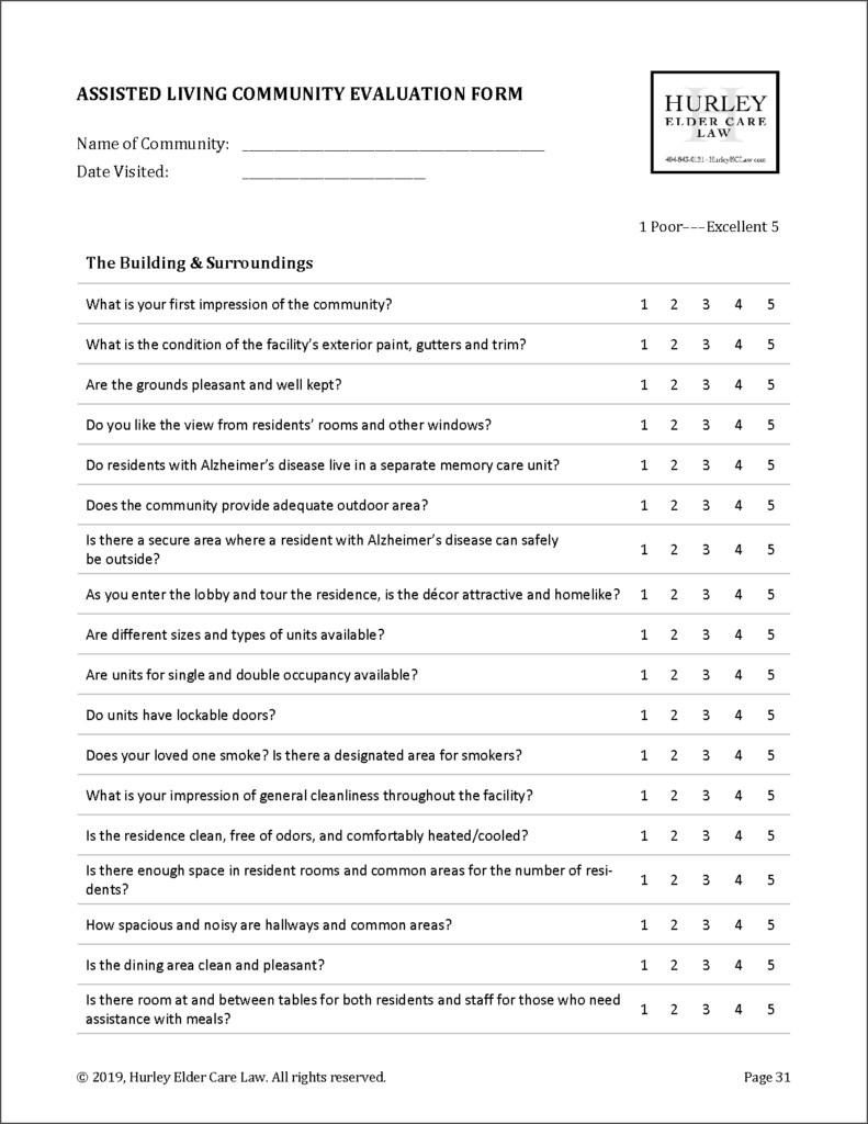 Assisted Living Community Evaluation Form - Hurley Elder Care Law ...